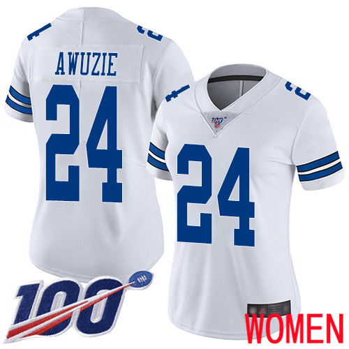 Women Dallas Cowboys Limited White Chidobe Awuzie Road 24 100th Season Vapor Untouchable NFL Jersey